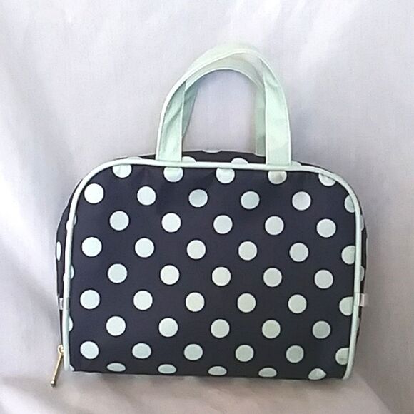 Adrienne Vittadini Cosmetic Storage 2 Piece Bags Polka Dot Navy Mint Like New - Picture 3 of 13